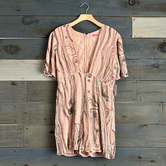 $300 Free People Stone River Beaded Sequin Embellished Romper Pink - Picture 2 of 16